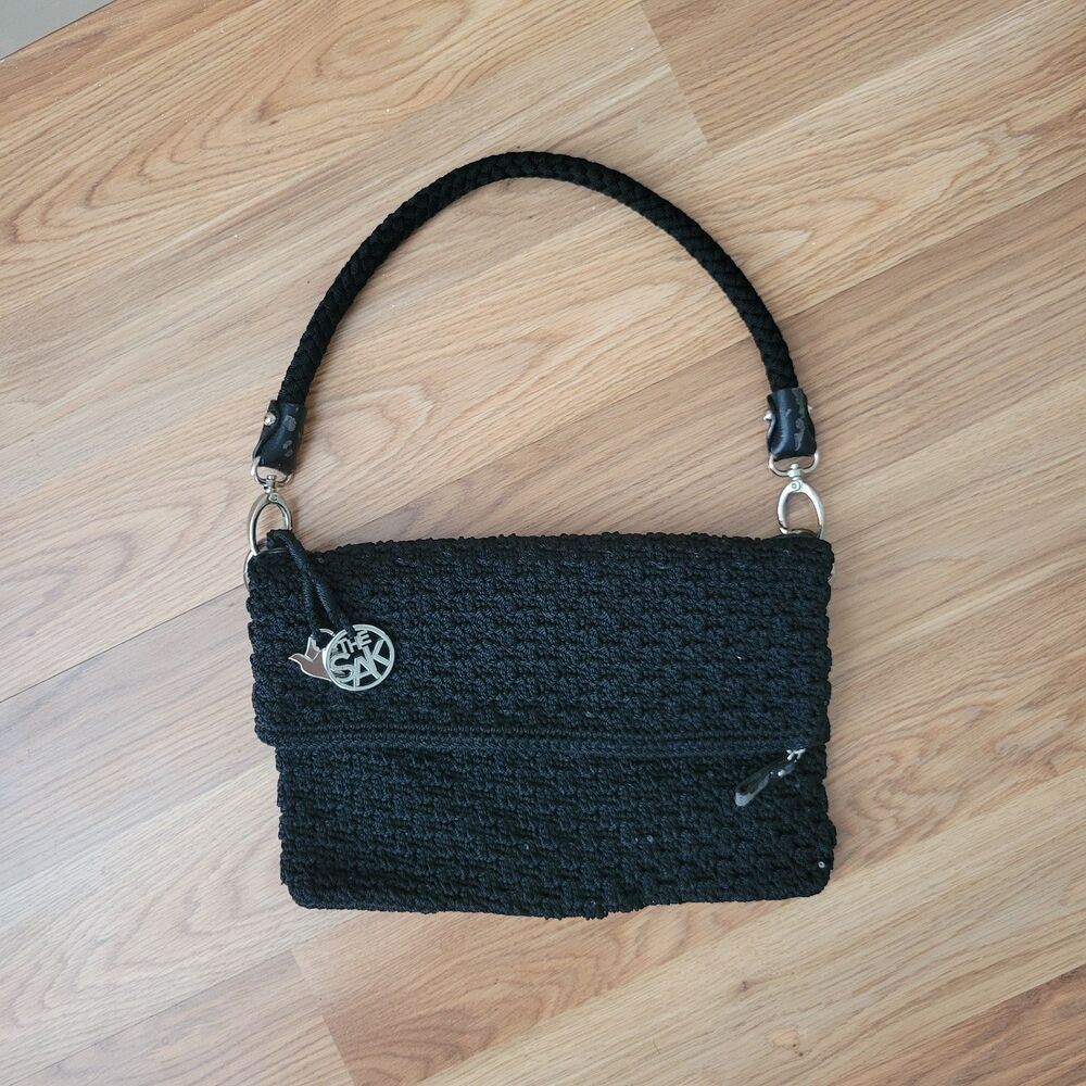 Vintage The Sak Black Crochet Sequin Shoulder Bag